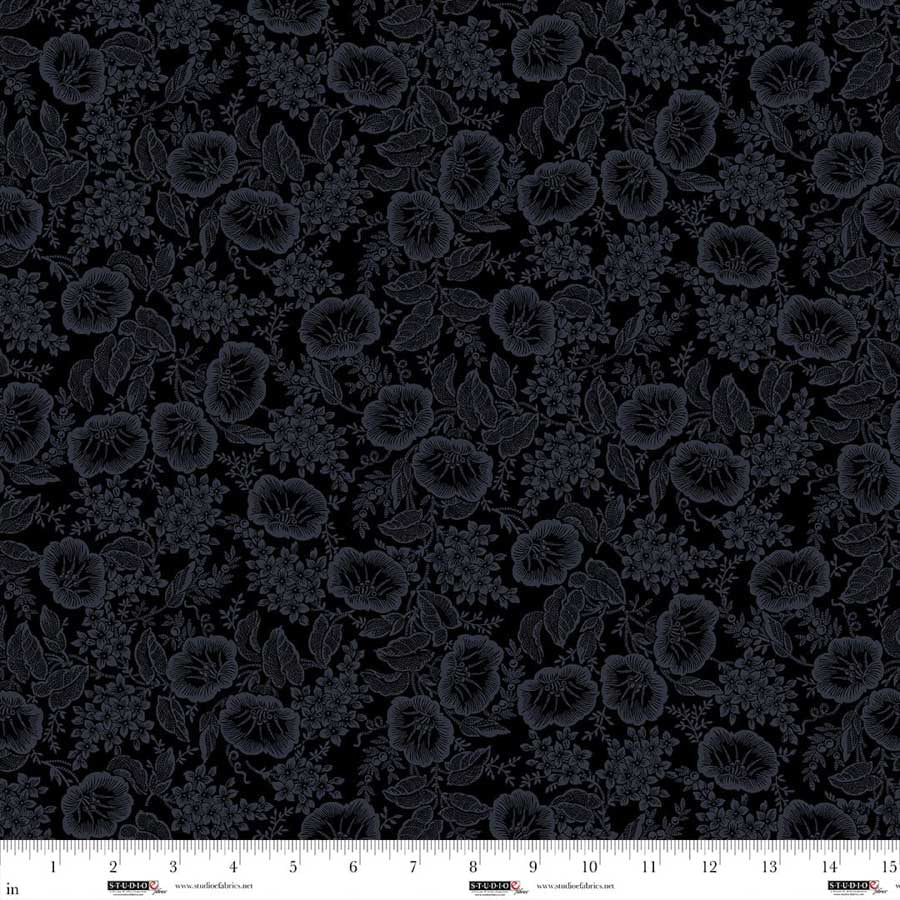 Fabric Studio E Black Morning Glory Dark Shadows by the Quarter Yard 8902-99