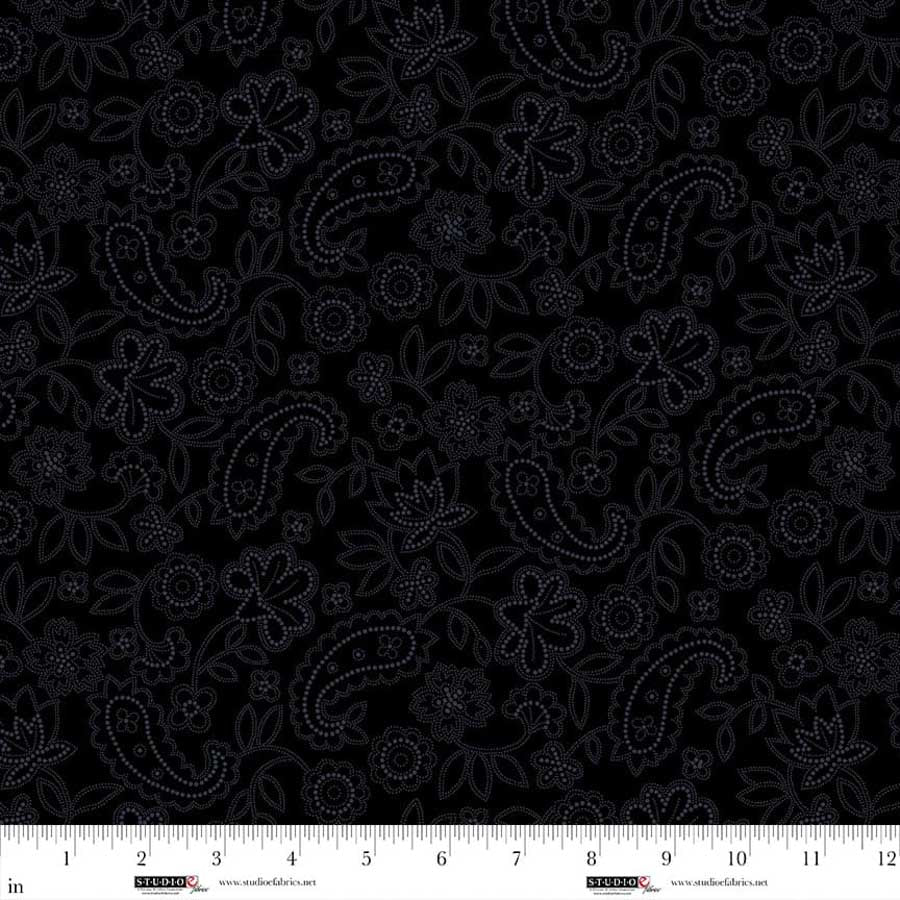 Fabric Studio E Black Paisley Linework Dark Shadows by the Quarter Yard 8906-99
