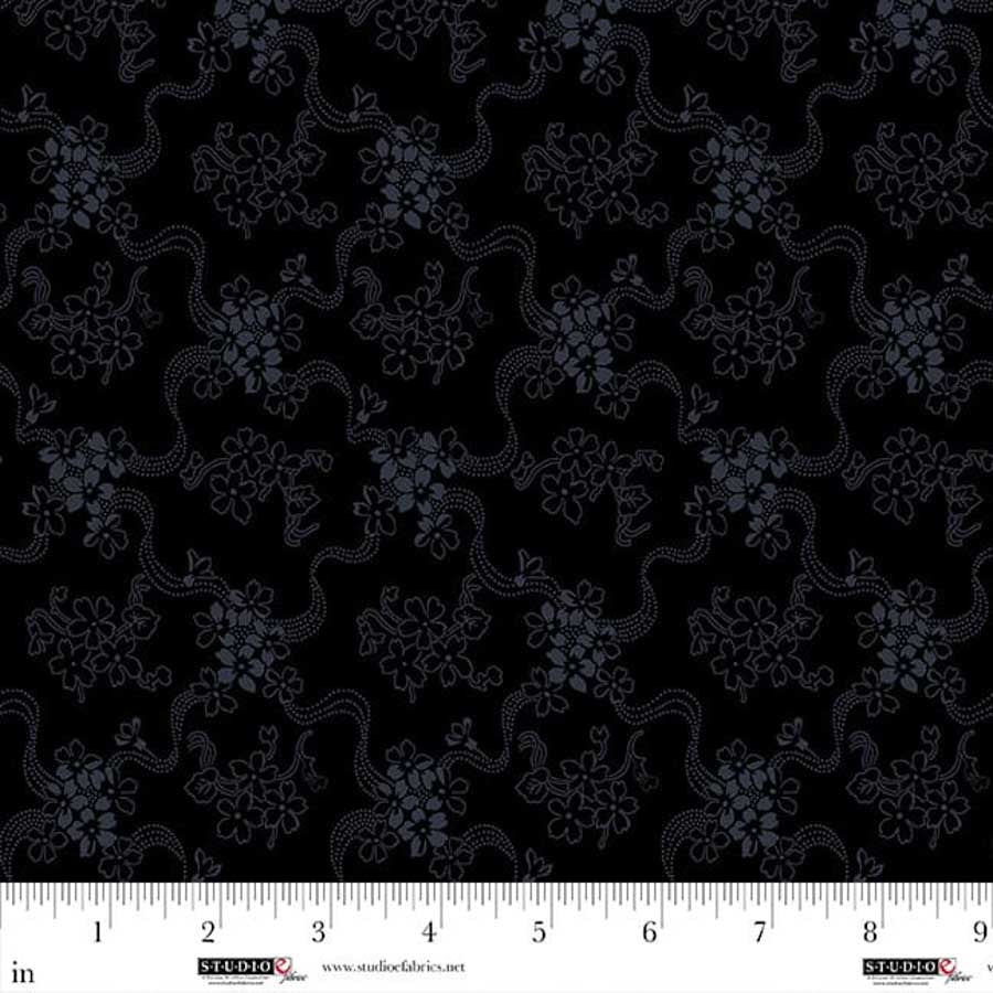 Fabric Studio E Black Ribbon Swirl Dark Shadows by the Quarter Yard 8905-99