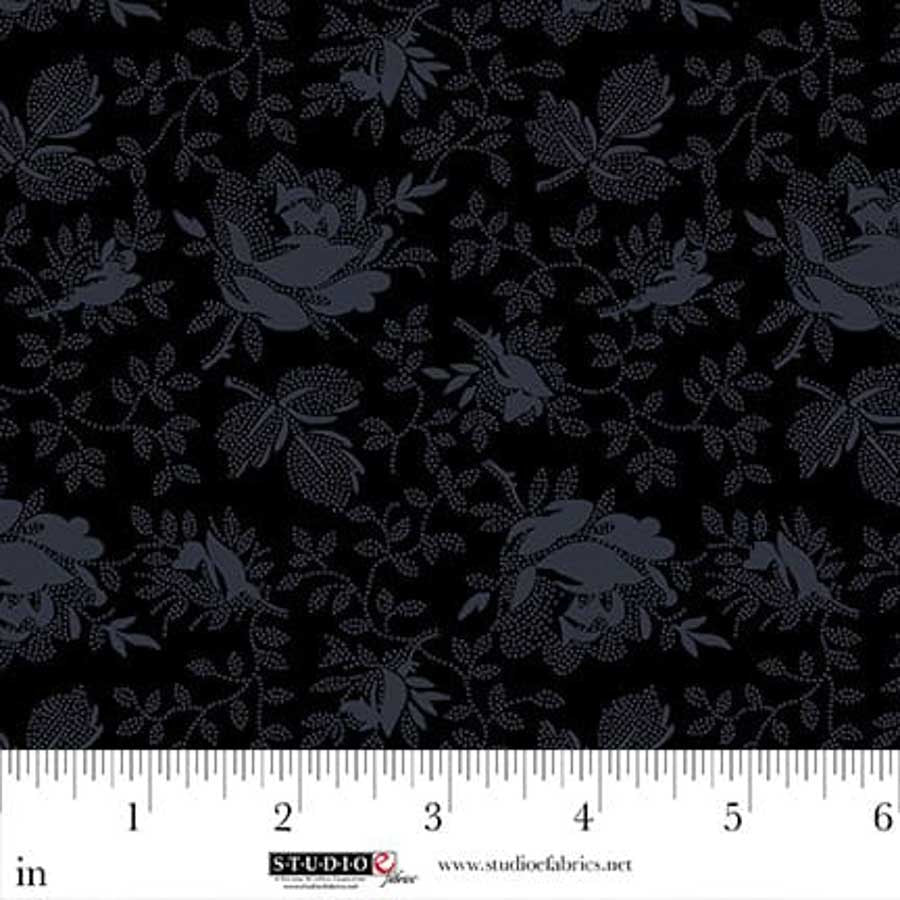 Fabric Studio E Black Stylized Roses Dark Shadows by the Quarter Yard 8904-99