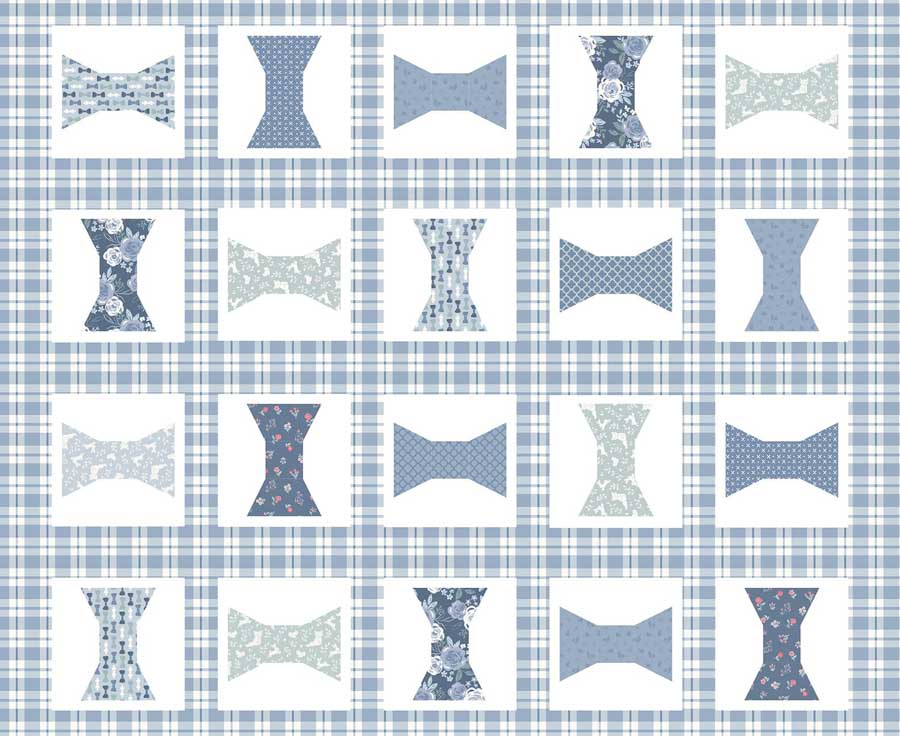 Fabric Studio E Blue Bowties Beautiful Bowquets Cheater Panel 8894B-77