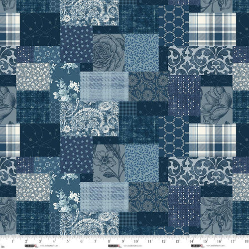 Fabric Studio E Blue Patchwork Pieces of America by the Quarter Yard 8589-73