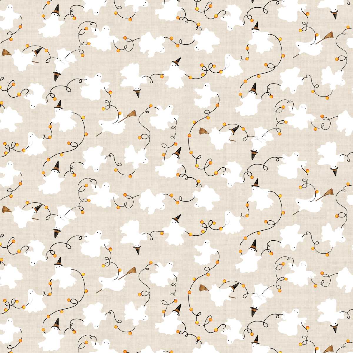 Fabric Studio E Bone Ghosts and Lights Allover I Made a Boo-Boo by the Quarter Yard 8991-46