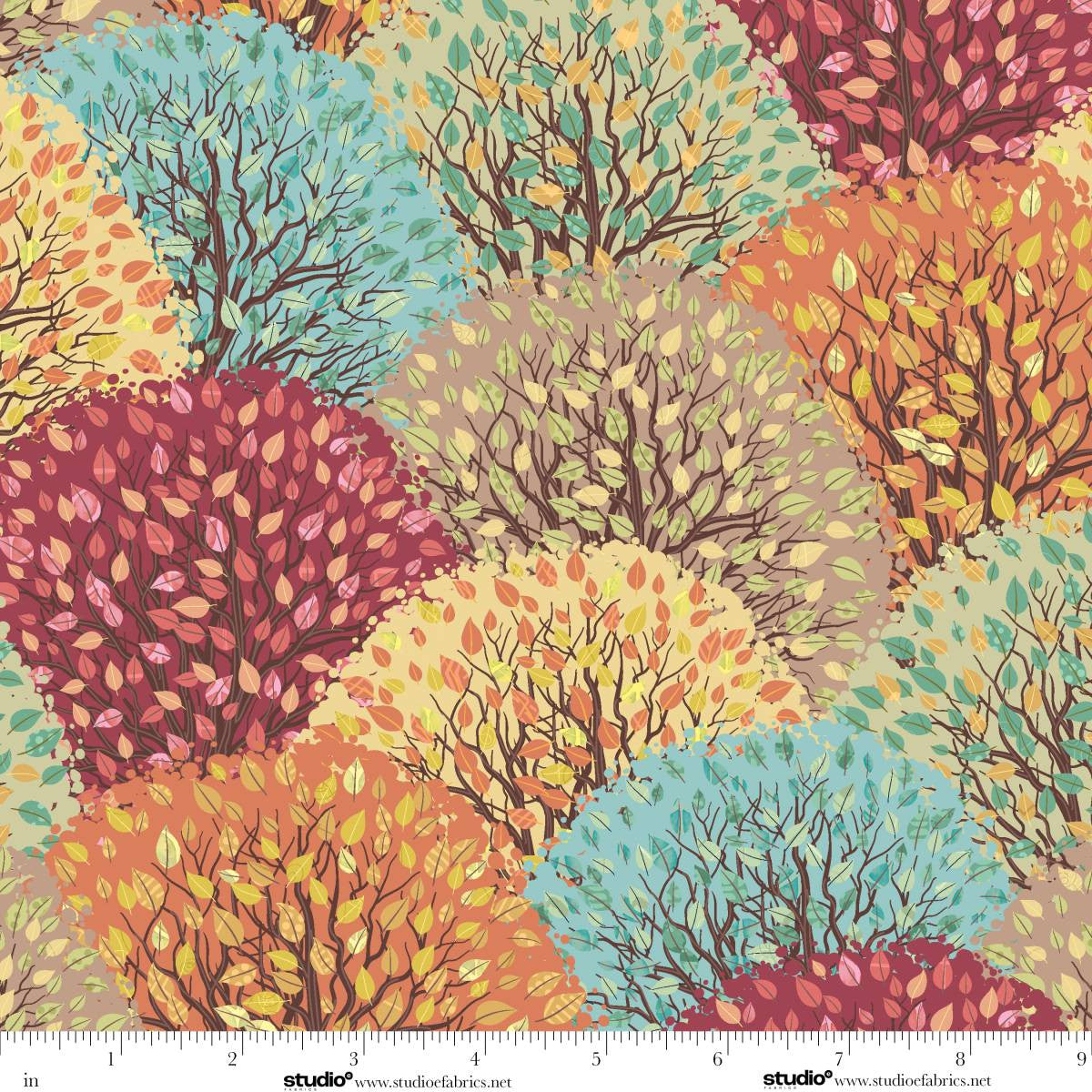 Fabric Studio E Butterscotch Tree Grove Free Falling by the Quarter Yard 9028-48