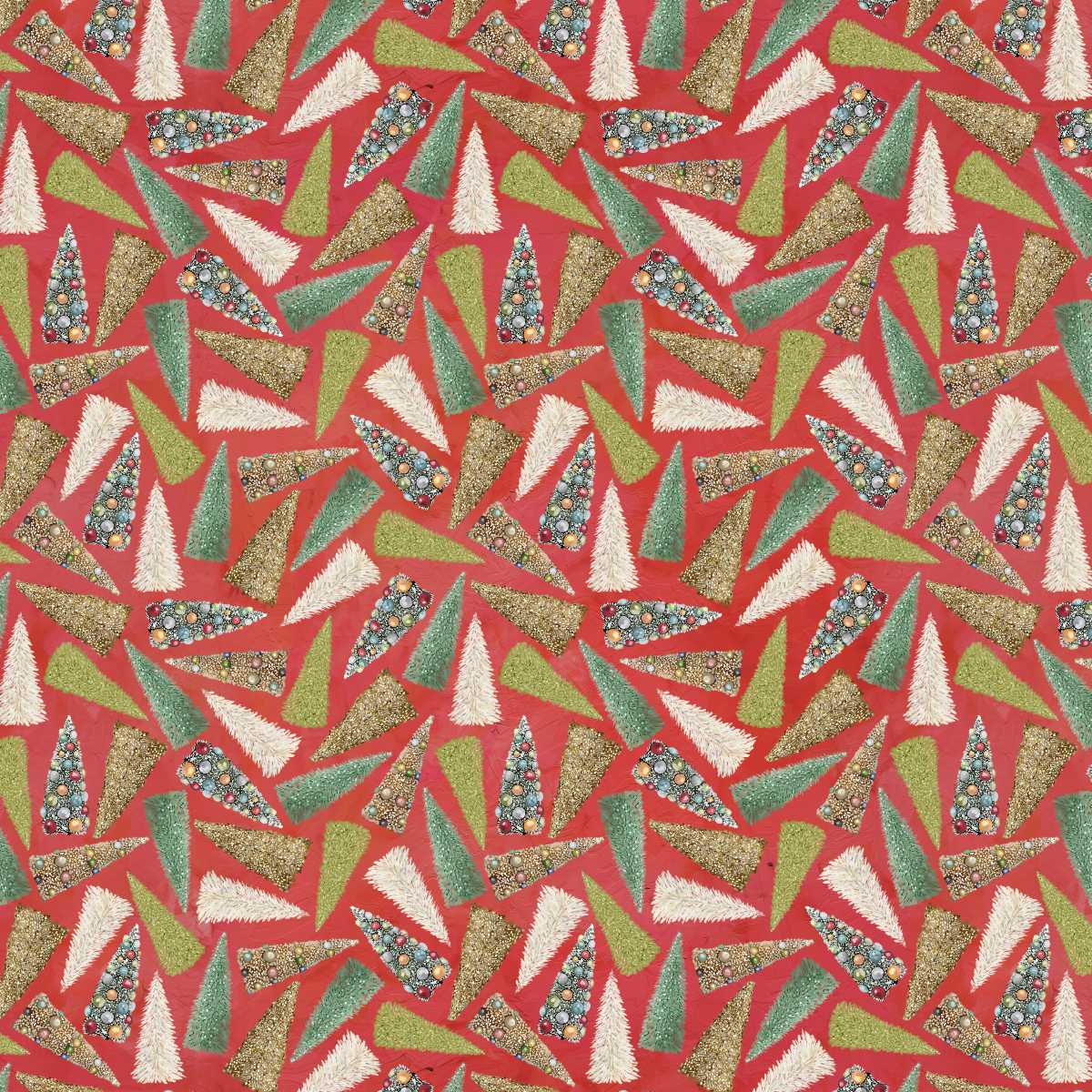 Pattern of Christmas trees on a red background