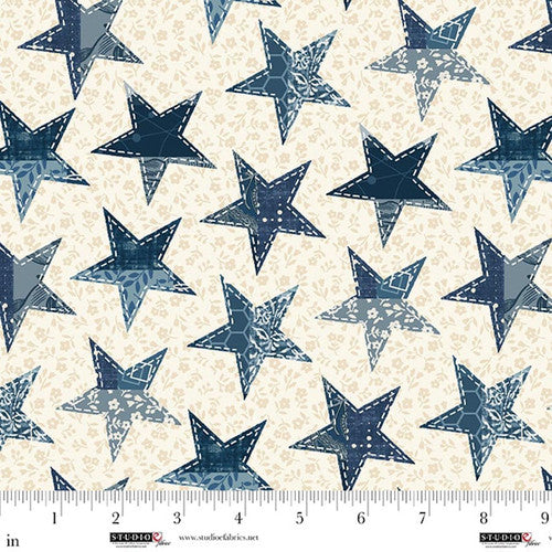 Fabric Studio E Cream Big Stars Pieces of America by the Quarter Yard 8593-17