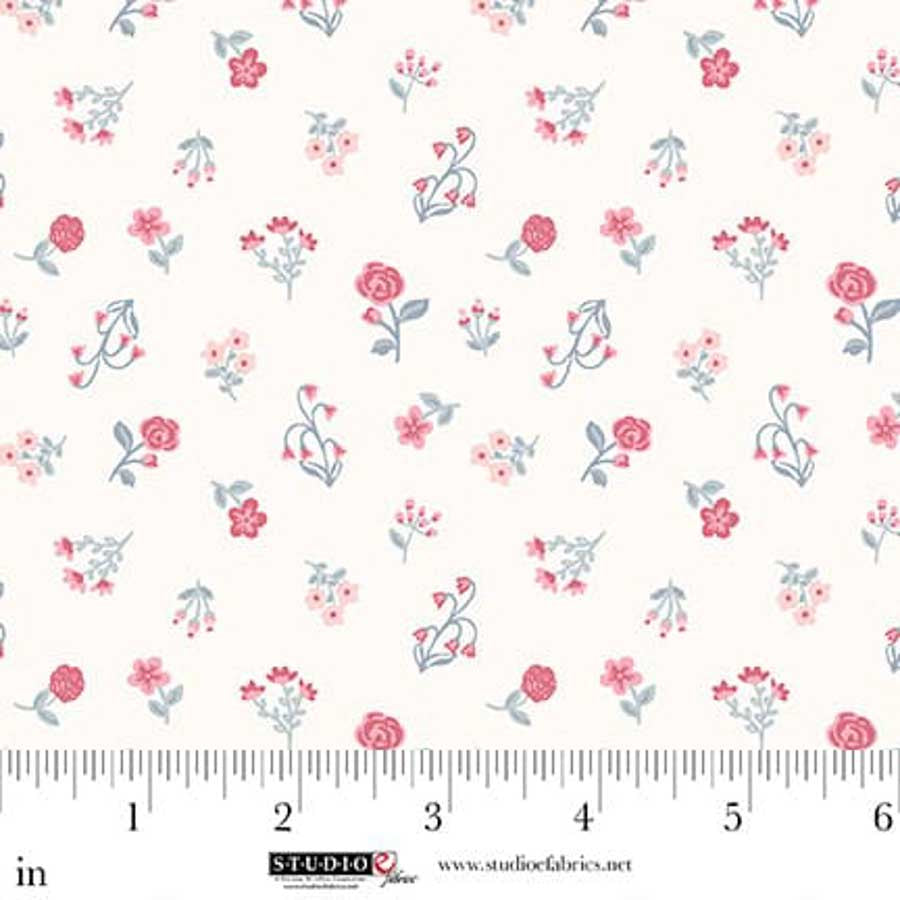 Fabric Studio E Cream/Multi Mini Blossoms Beautiful Bowquets by the Quarter Yard 8889-42