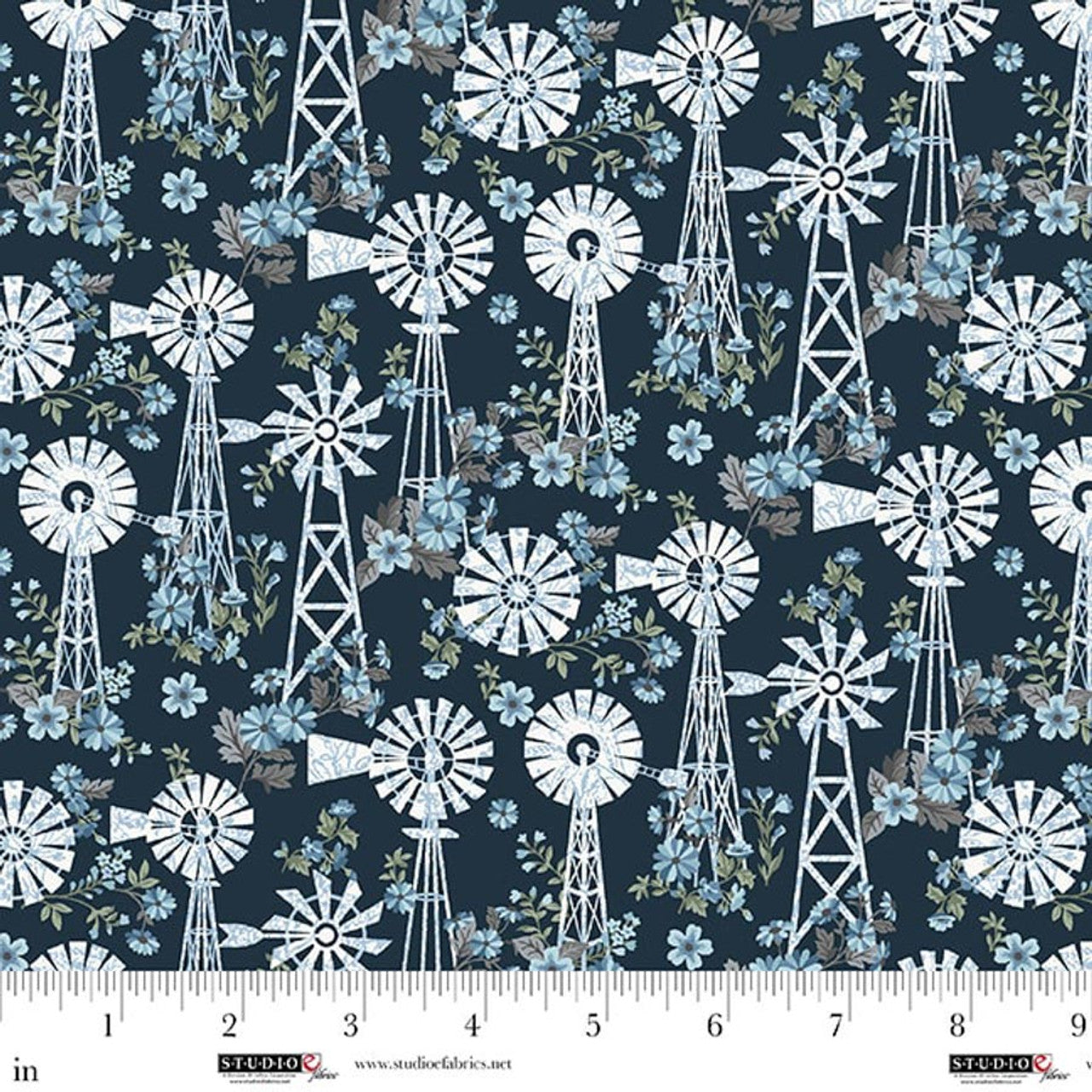 Fabric Studio E Deep Indigo Wind Power Farmhouse Fixer Upper by the Quarter Yard 8705-79
