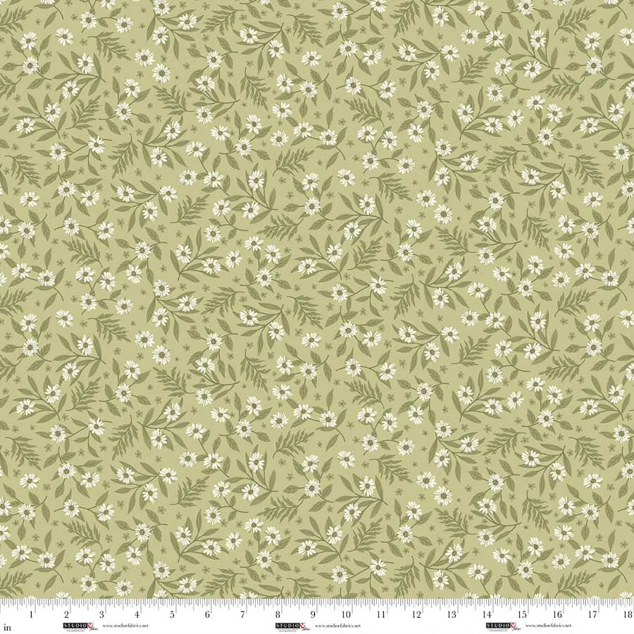 Fabric Studio E Dusty Green Daisy Layla by the Quarter Yard 9011-61