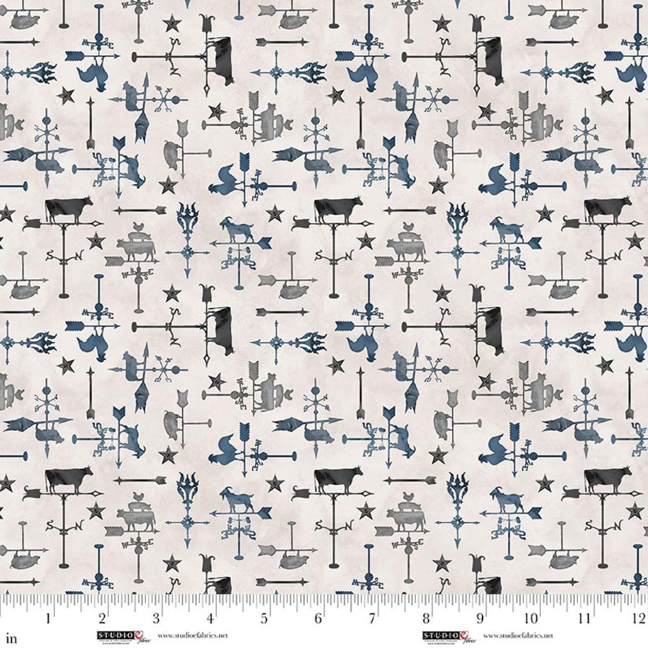 Fabric Studio E Ecru Weather Vane Farmhouse Fixer Upper by the Quarter Yard 8703-33