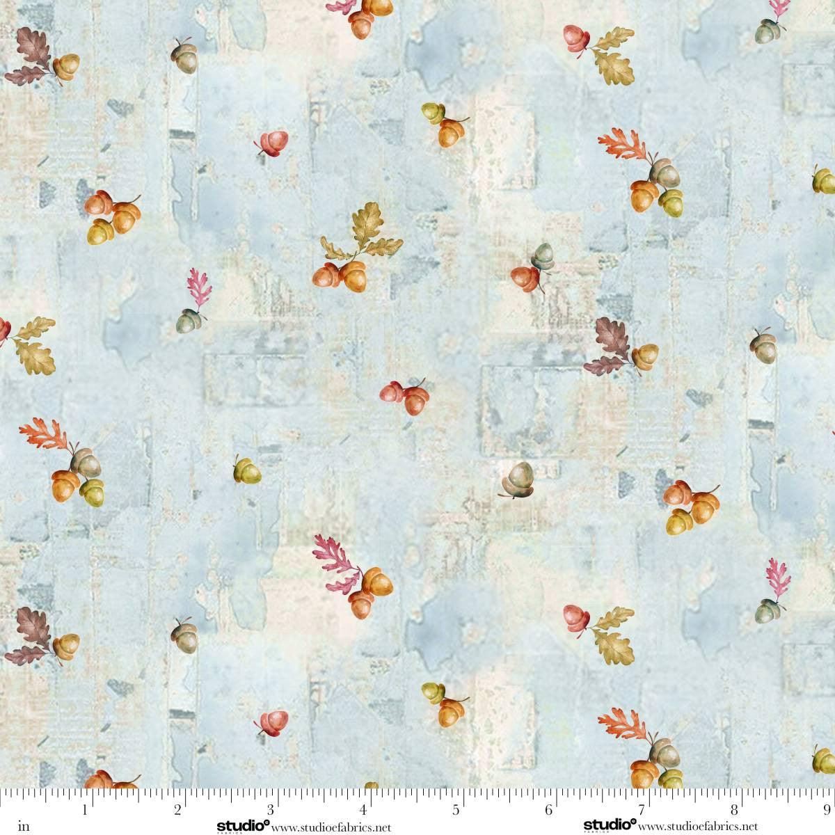 Fabric Studio E Ice Colorful Acorns Free Falling by the Quarter Yard 9023-17