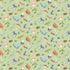 Pattern of colorful insects, mushrooms, and leaves on a green background