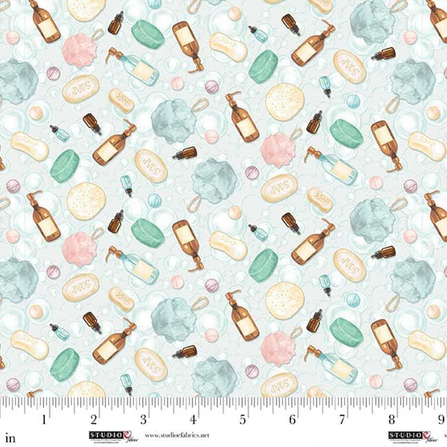 Fabric Studio E Mint Toiletries Bathing Bonnies by the Quarter Yard 8845-16