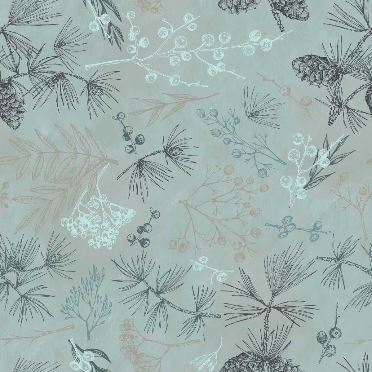 Fabric Studio E Mint Tree Bits Good Natured 108" Wide Back by the Quarter Yard 8857-78