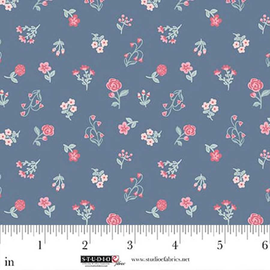 Fabric Studio E Navy/Multi Mini Blossoms Beautiful Bowquets by the Quarter Yard 8889-72