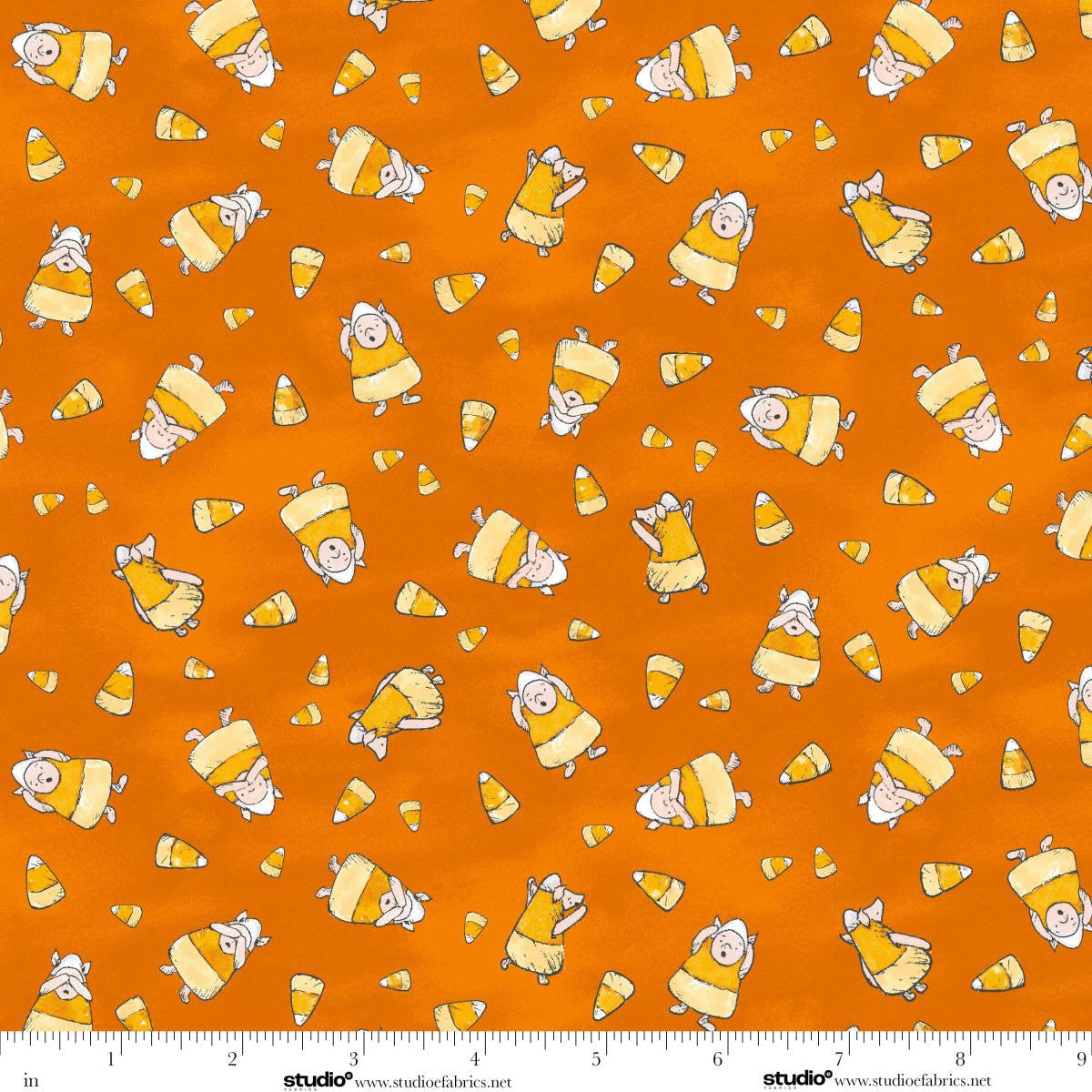 Fabric Studio E Orange Candy Piglets Haunted Acre Wood by the Quarter Yard 9130-33
