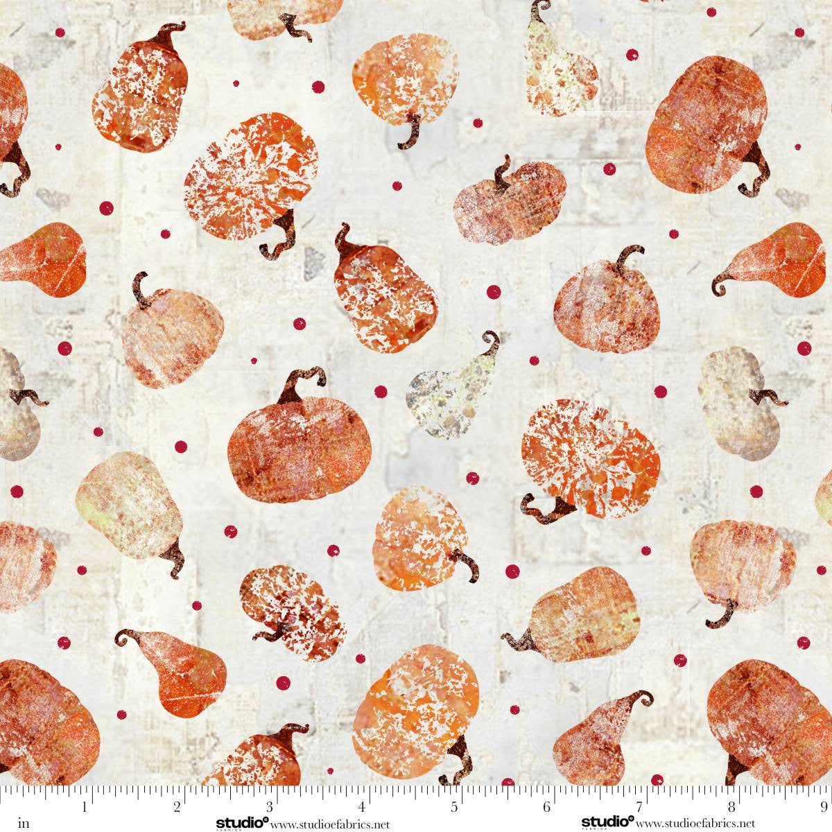 Fabric Studio E Pearl Rough Pumpkins Free Falling by the Quarter Yard 9027-11