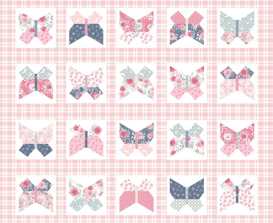 Fabric Studio E Pink/Multi Butterflies and Bows Beautiful Bowquets Cheater Panel 8893B-27
