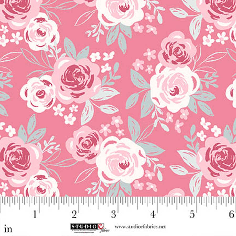 Fabric Studio E Pink/Multi Roses Beautiful Bowquets by the Quarter Yard 8883-22