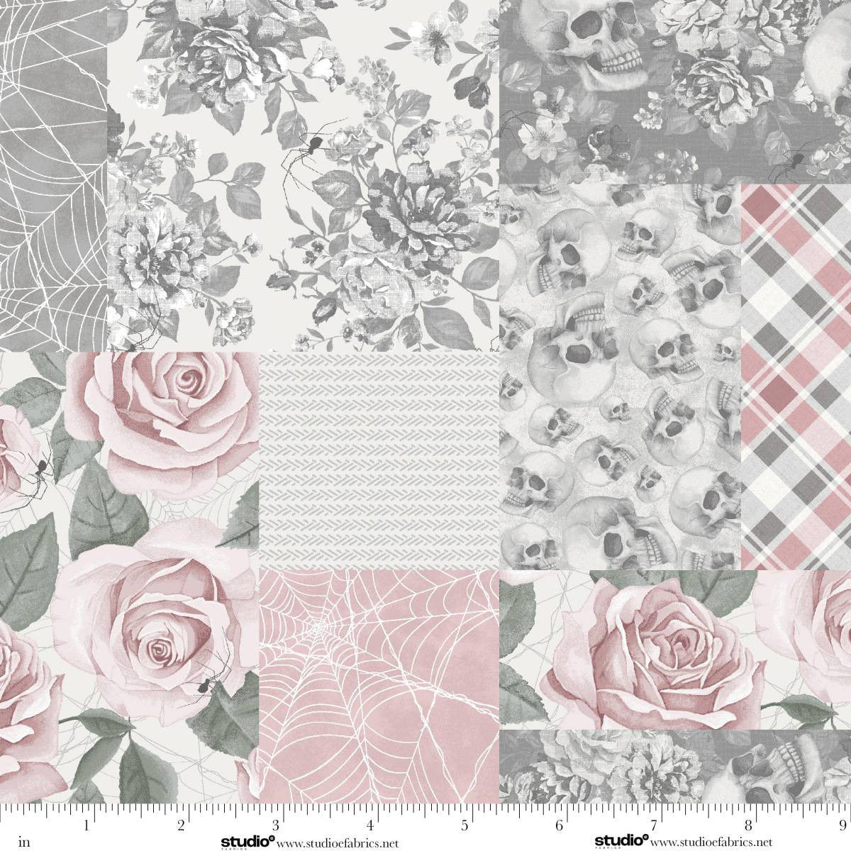 Fabric Studio E Rose Patchwork Pretty Scary by the Quarter Yard 8944-29
