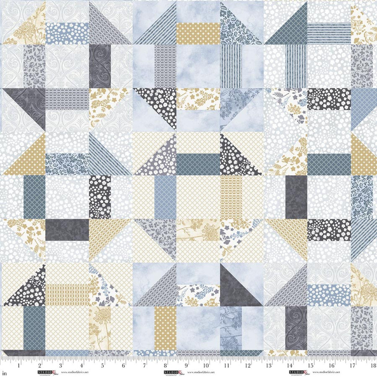 Fabric Studio E Steel Blue Churndash Cheater Quilt Farmhouse Fixer Upper by the Quarter Yard 8701-19