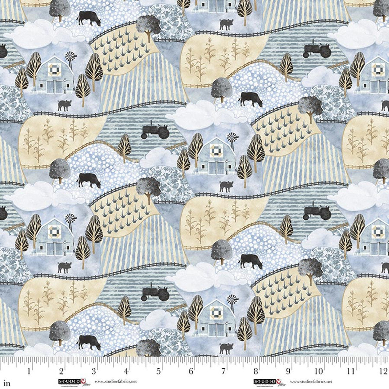 Fabric Studio E Steel Blue Countryside Farmhouse Fixer Upper by the Quarter Yard 8702-19