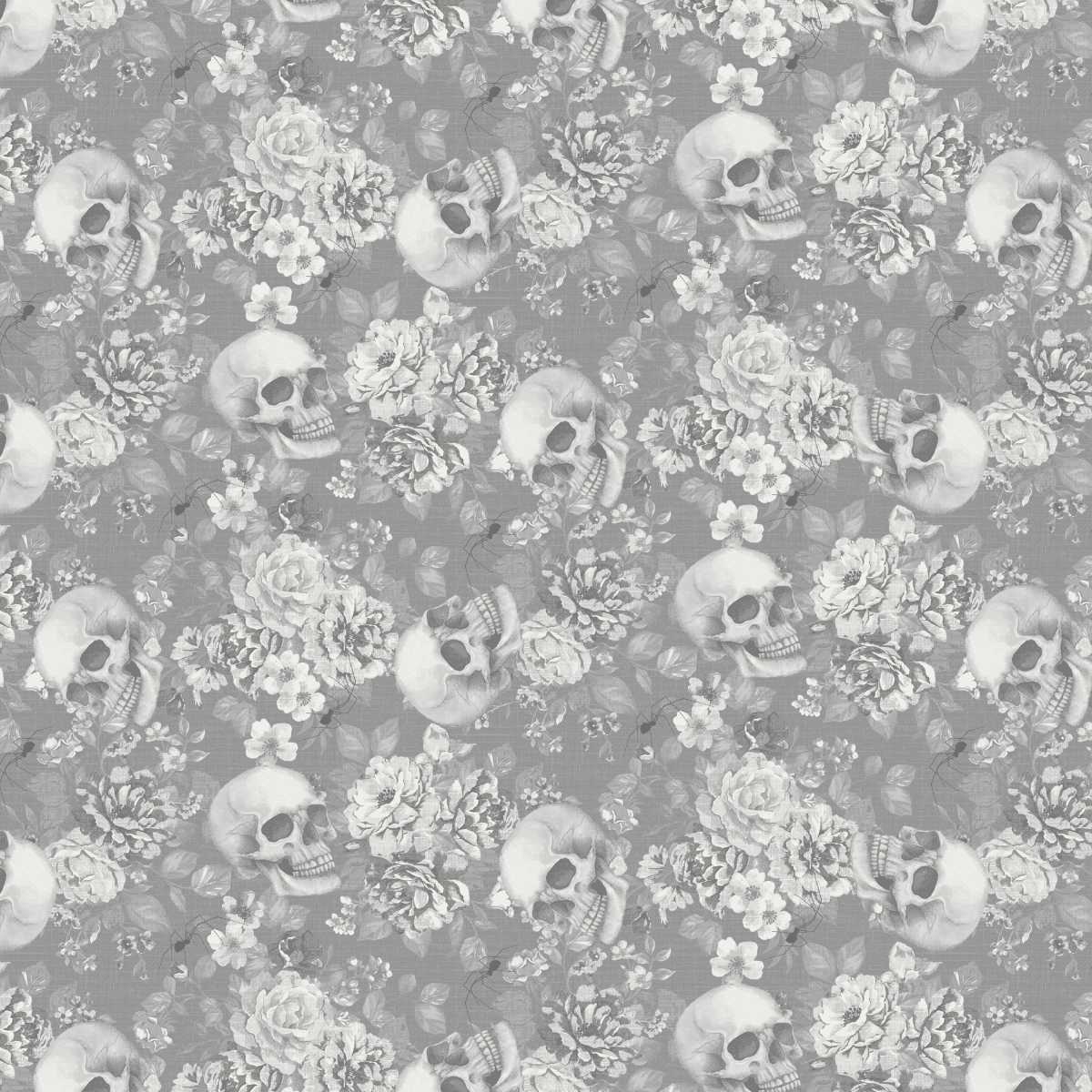 Fabric Studio E Storm Floral and Skull Toss Pretty Scary by the Quarter Yard 8946-93