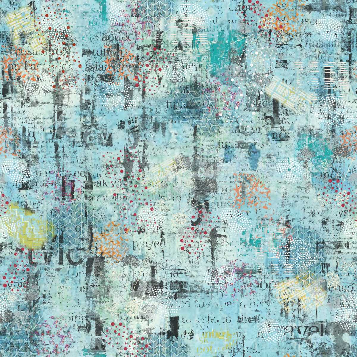 Fabric Studio E Turquoise Paper Match Free Falling by the Quarter Yard 9026-71