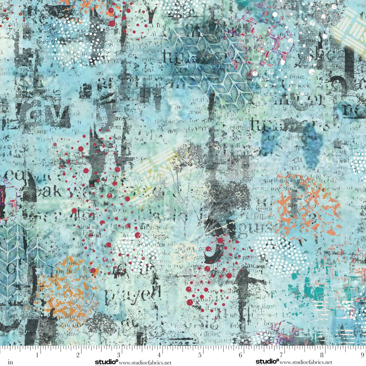 Fabric Studio E Turquoise Paper Match Free Falling by the Quarter Yard 9026-71