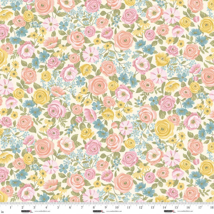 Fabric Studio E Warm White Multi Floral Layla by the Quarter Yard 9010-01