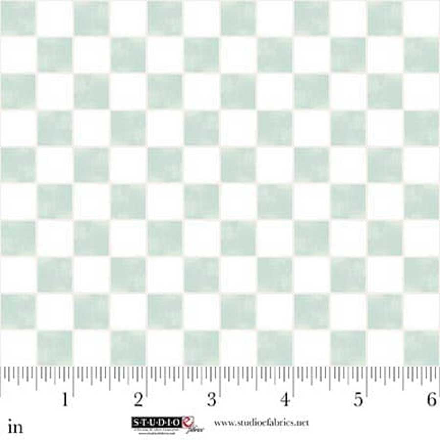 Fabric Studio E White/Mint Tiny Tiles Bathing Bonnies by the Quarter Yard 8847-06