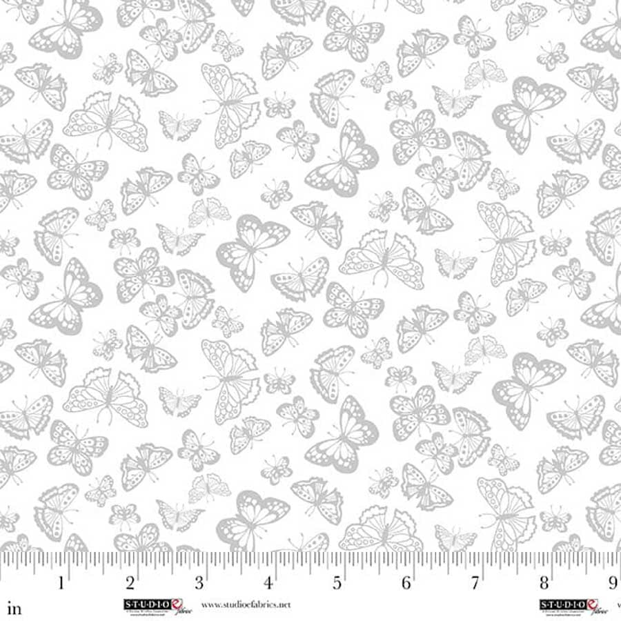 Fabric Studio E White on White Butterflies Best of Cream & Sugar by the Quarter Yard 8929-01W