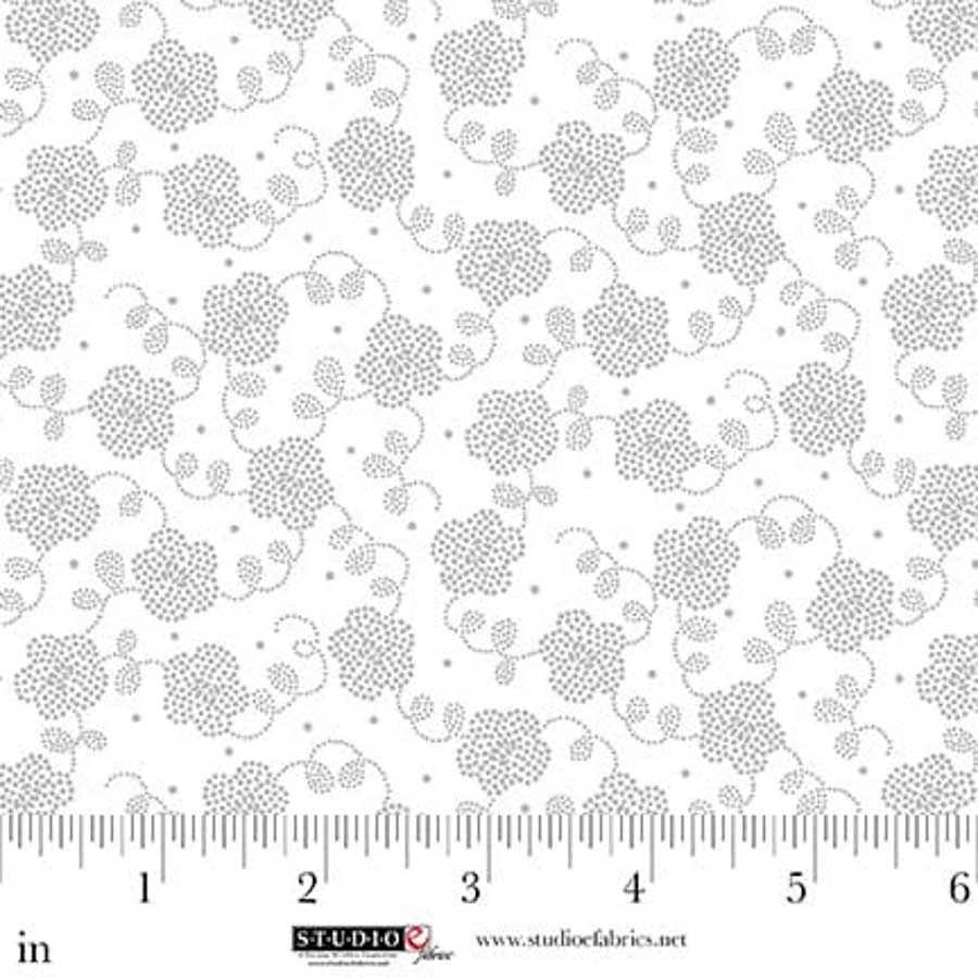 Fabric Studio E White on White Dotted Flower Best of Cream & Sugar by the Quarter Yard 8921-01W