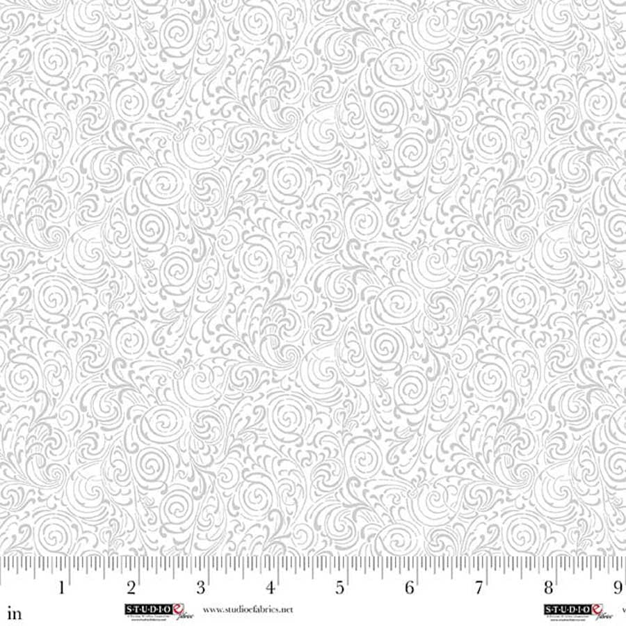 Fabric Studio E White on White Double Swirls Best of Cream & Sugar by the Quarter Yard 8931-01W