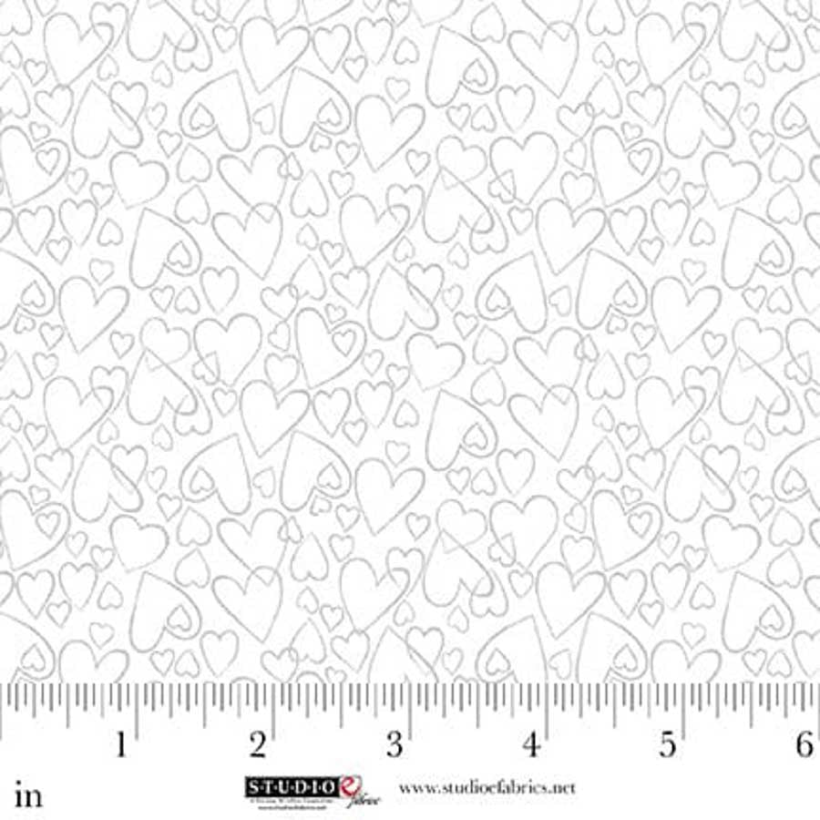 Fabric Studio E White on White Hearts Best of Cream & Sugar by the Quarter Yard 8937-01W