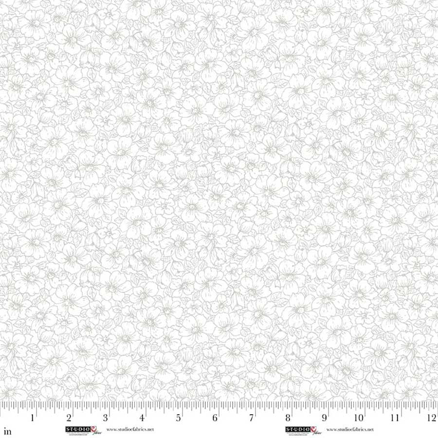 Fabric Studio E White on White Linear Floral Best of Cream & Sugar by the Quarter Yard 8924-01W