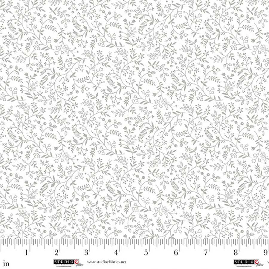 Fabric Studio E White on White Mini Vines & Berries Best of Cream & Sugar by the Quarter Yard 8919-01W