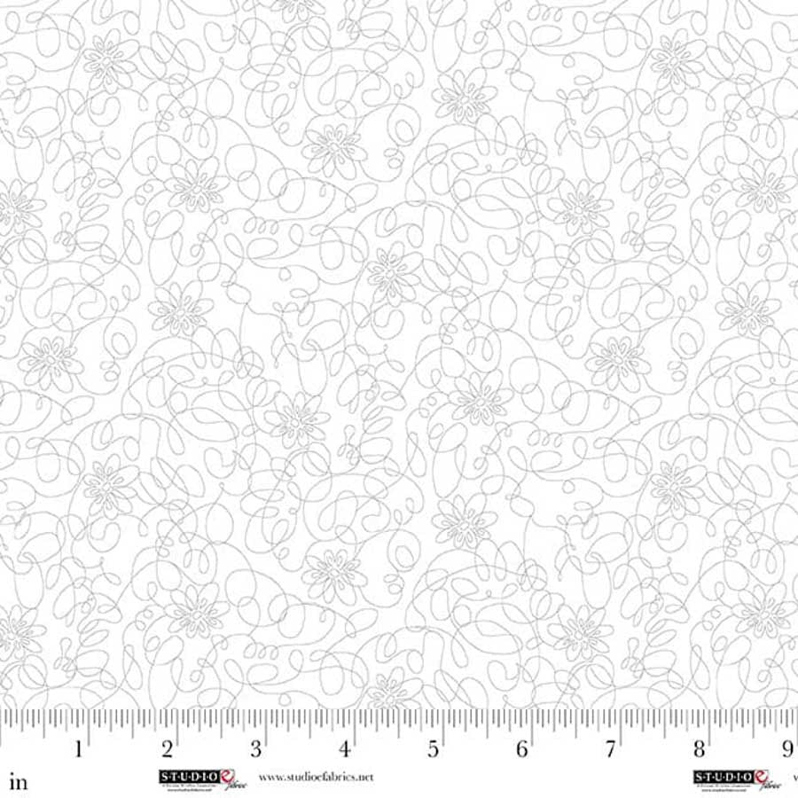 Fabric Studio E White on White Modern Art Floral Best of Cream & Sugar by the Quarter Yard 8934-01W