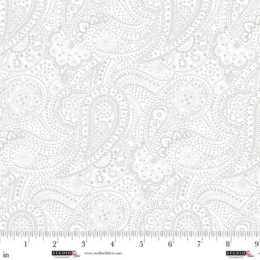 Fabric Studio E White on White Packed Paisley Best of Cream & Sugar by the Quarter Yard 8922-01W