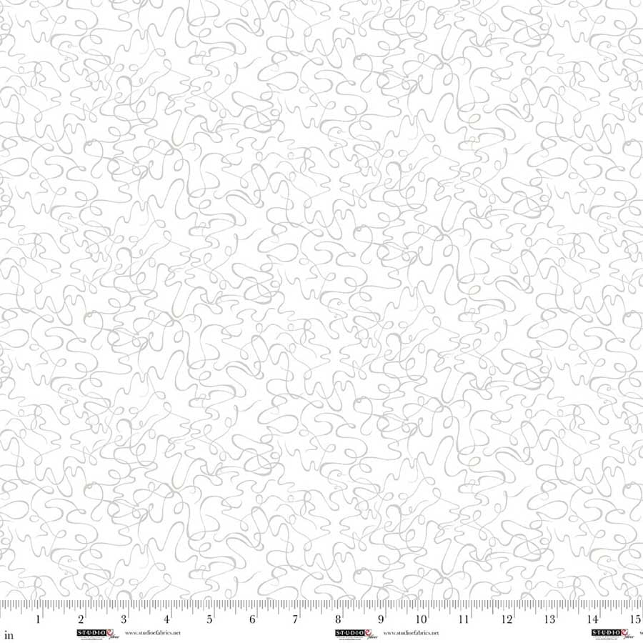 Fabric Studio E White on White Scribbles Best of Cream & Sugar by the Quarter Yard 8927-01W