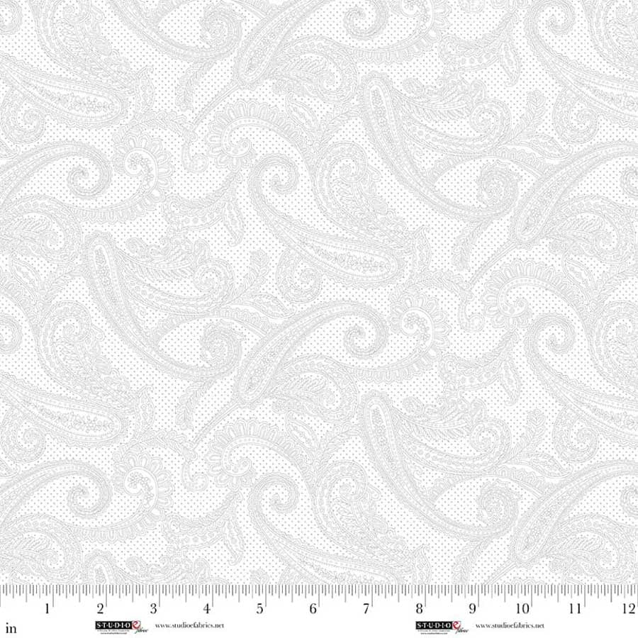 Fabric Studio E White on White Sophisticated Paisley Best of Cream & Sugar by the Quarter Yard 8928-01W
