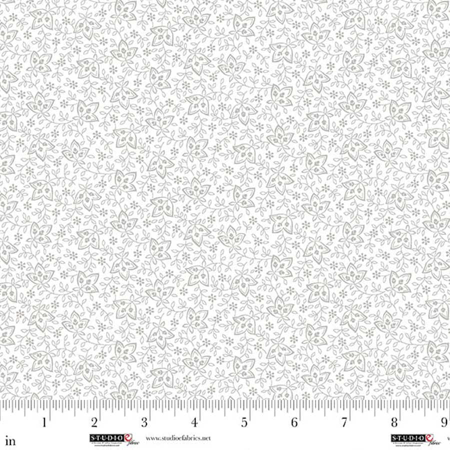 Fabric Studio E White on White Stylized Tulip Best of Cream & Sugar by the Quarter Yard 8918-01W