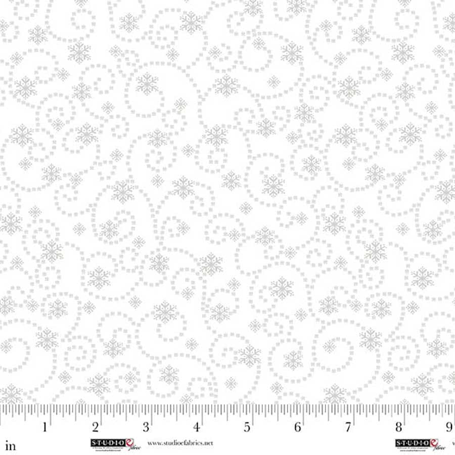 Fabric Studio E White on White Swirling Snowflakes Best of Cream & Sugar by the Quarter Yard 8935-01W
