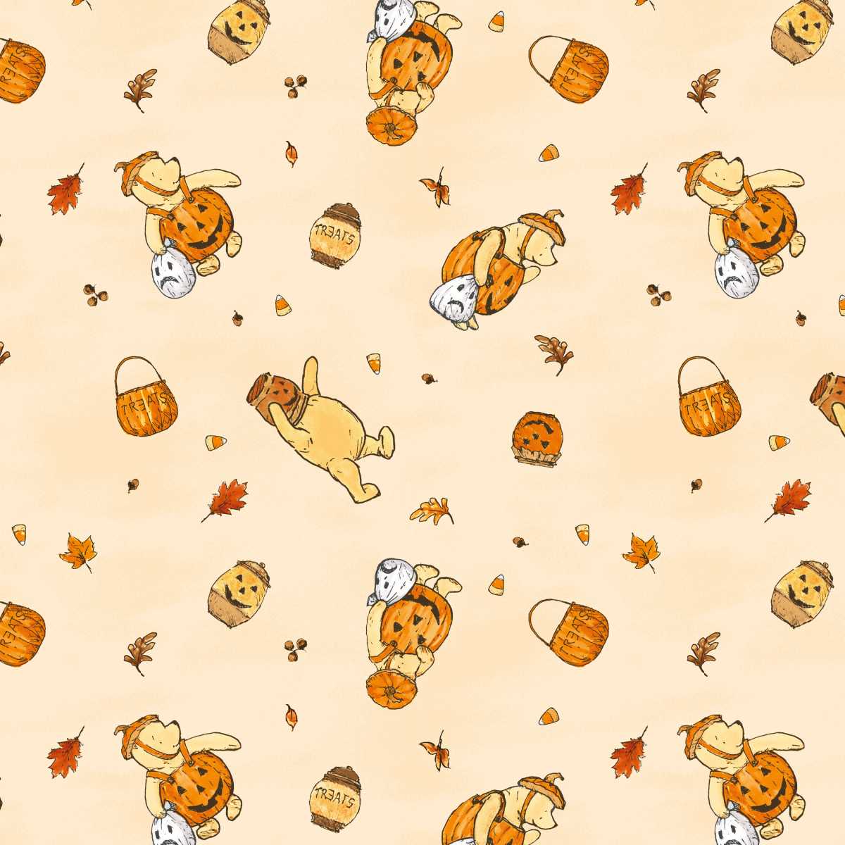 Fabric Studio E Yellow Bears Haunted Acre Wood by the Quarter Yard 9128-44