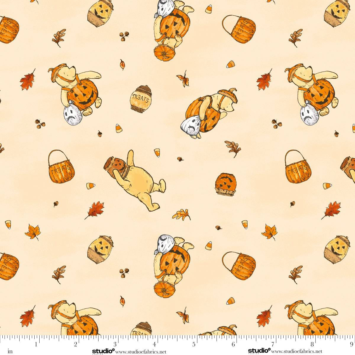 Fabric Studio E Yellow Bears Haunted Acre Wood by the Quarter Yard 9128-44