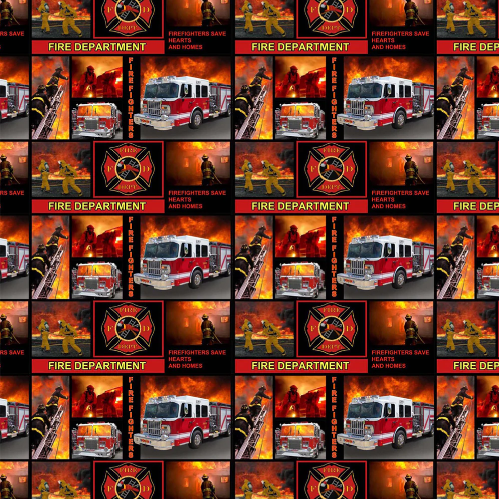 Fabric Sykel Enterprises Firefighter Block Print Allover by the Quarter Yard 9945