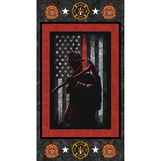 Fabric Sykel Enterprises Firefighter Hero Silhouette Panel 1195FF