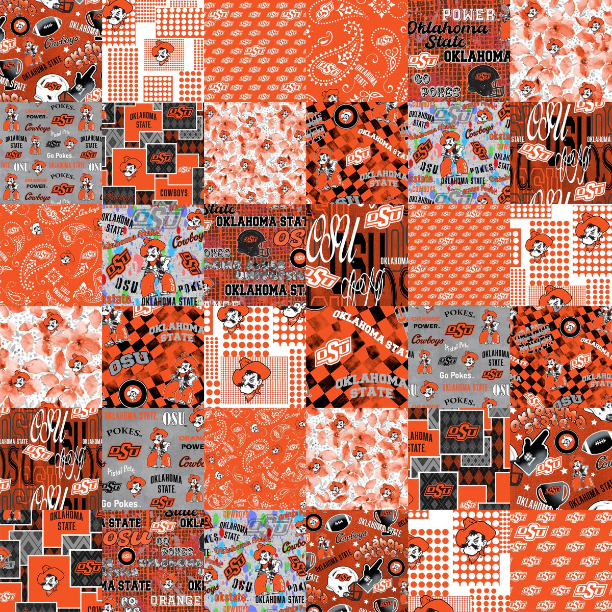 Fabric Sykel Enterprises Oklahoma State University Cheater Quilt by the Quarter Yard OSU1363