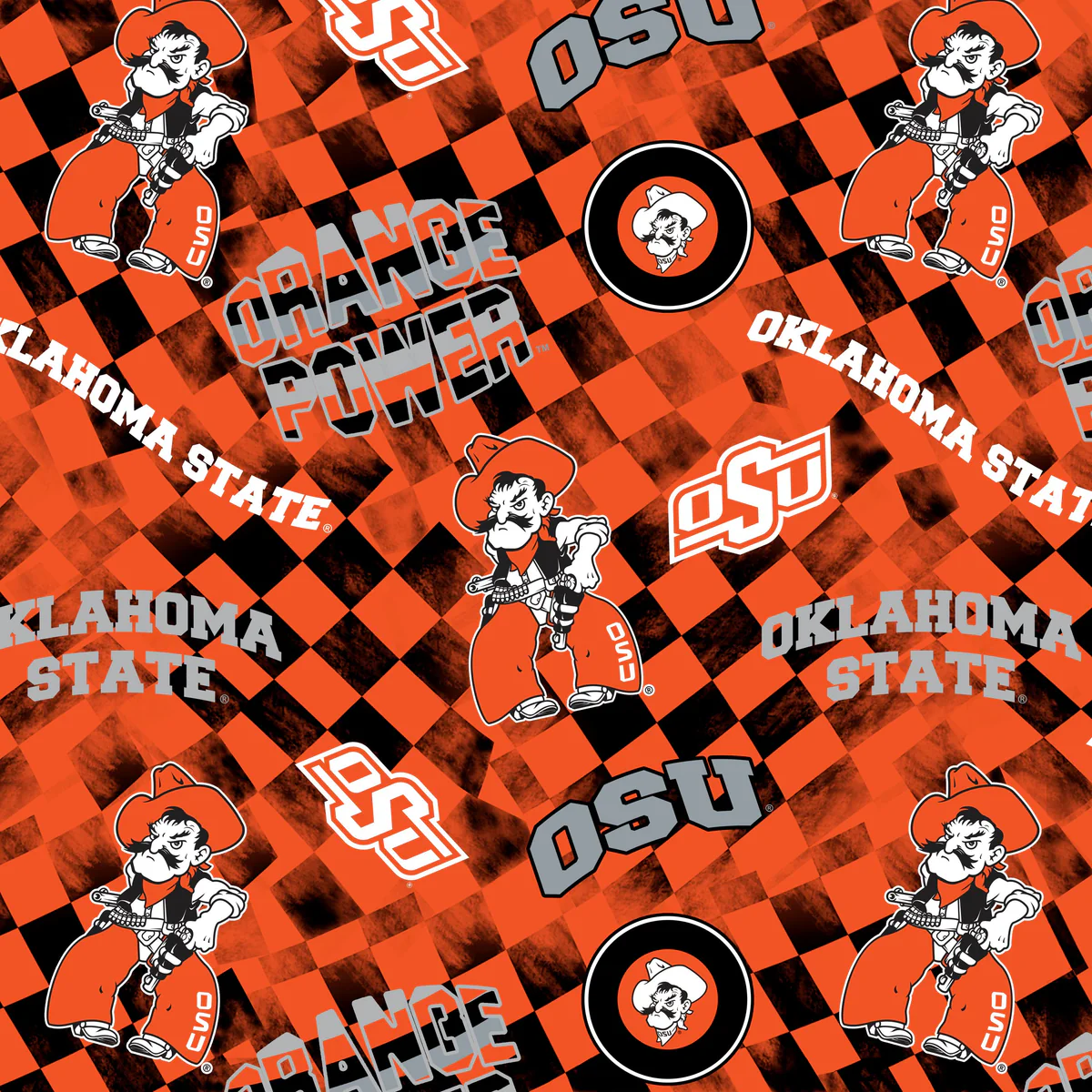 Fabric Sykel Enterprises Oklahoma State University Check Allover by the Quarter Yard OSU1370