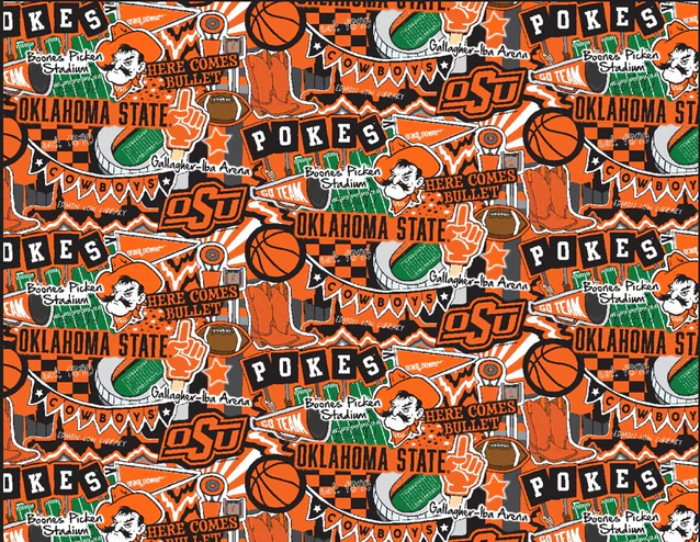 Fabric Sykel Enterprises Oklahoma State University Doodle by the Quarter Yard OSU2001